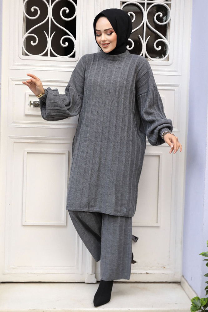 Modest Smoke Color Knitwear Dual Suit 50631FU - 2