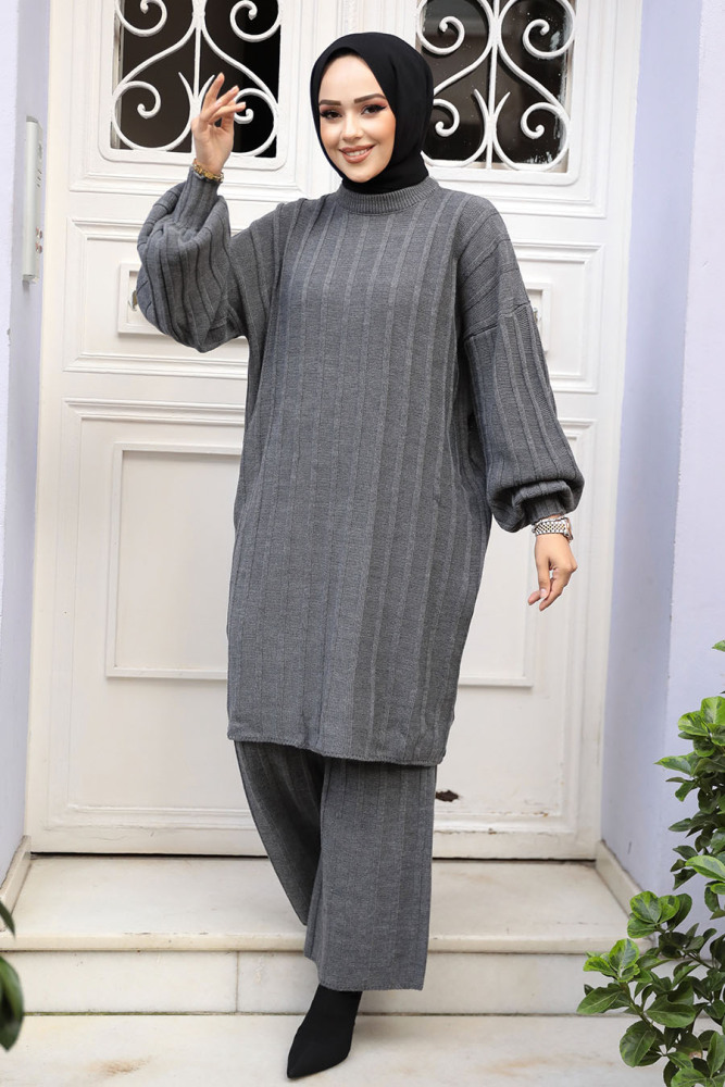 Modest Smoke Color Knitwear Dual Suit 50631FU - 1
