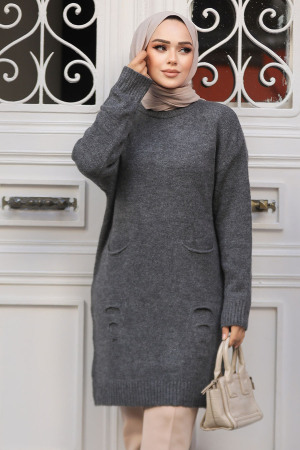 Modest Smoke Color Knitwear Jumper Top 20035FU - 1