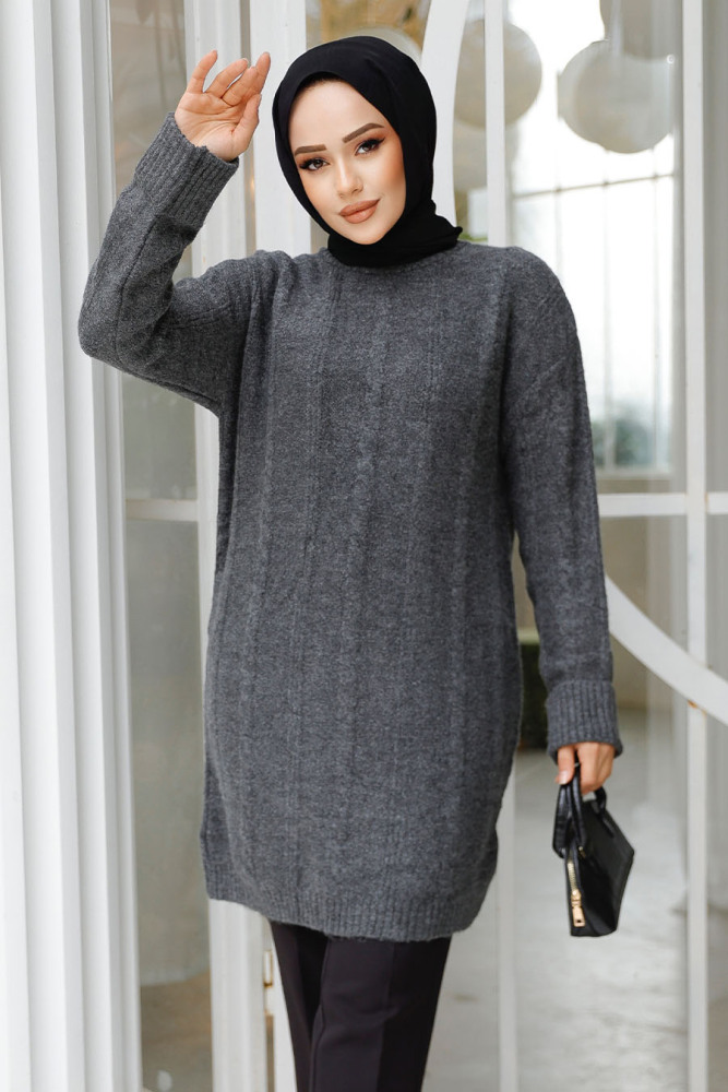 Modest Smoke Color Knitwear Jumper Top 20051FU - 1