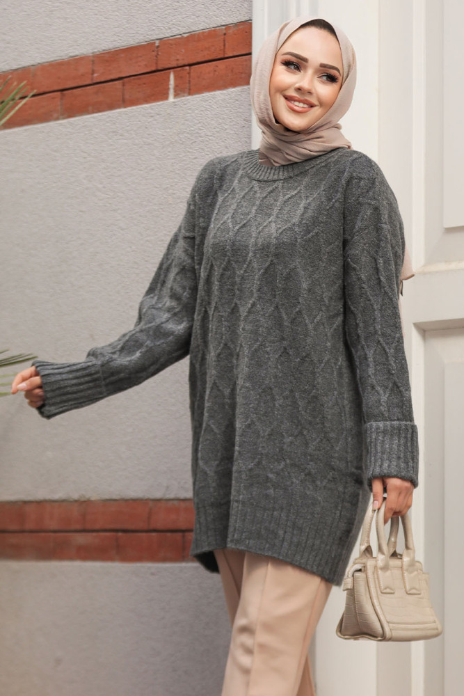 Modest Smoke Color Knitwear Tunic 10241FU - 3
