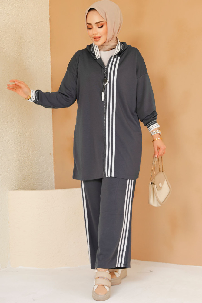 Modest Smoke Color Modal Fabric Dual Suit 60061FU - 1