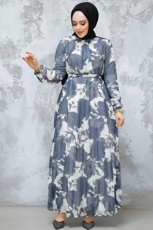 Modest Smoke Color Pleated Maxi Dress 344602FU - 2
