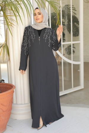 Modest Smoke Color Plus Size Abaya 29110FU - 3