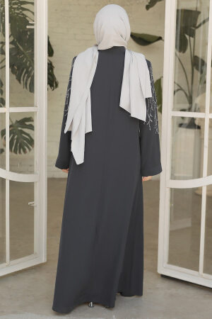 Modest Smoke Color Plus Size Abaya 29110FU - 4