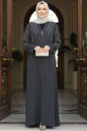 Modest Smoke Color Plus Size Abaya 29110FU 