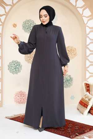 Modest Smoke Color Plus Size Abaya 35168FU - 1