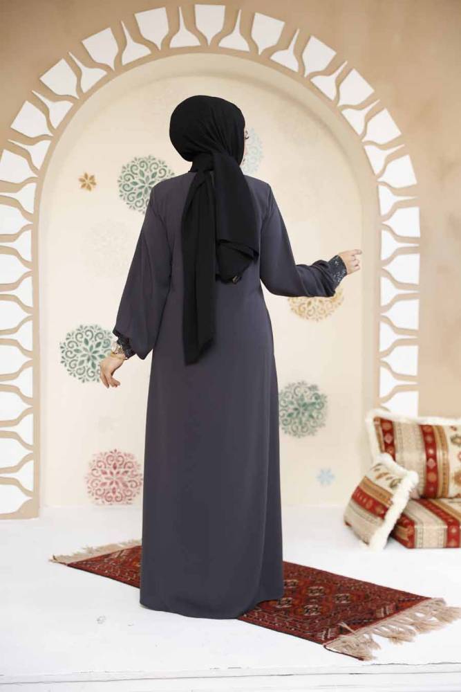 Modest Smoke Color Plus Size Abaya 35168FU - 4