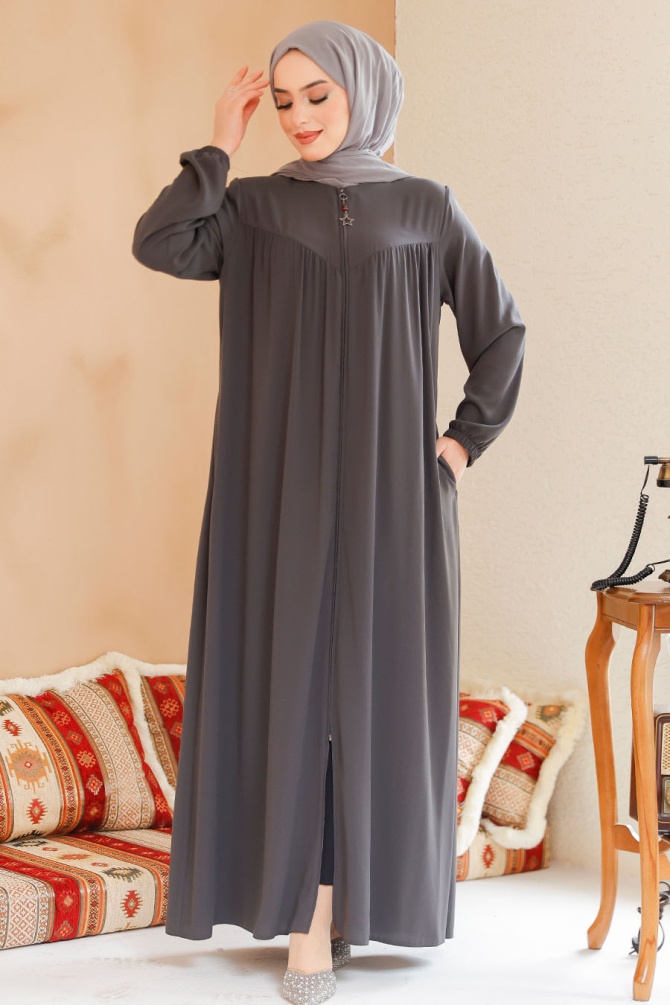 Modest Smoke Color Plus Size Abaya 45285FU - 4