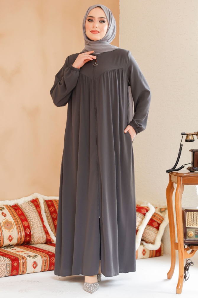 Modest Smoke Color Plus Size Abaya 45285FU - 1
