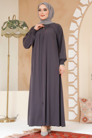 Modest Smoke Color Plus Size Abaya 45293FU - 1