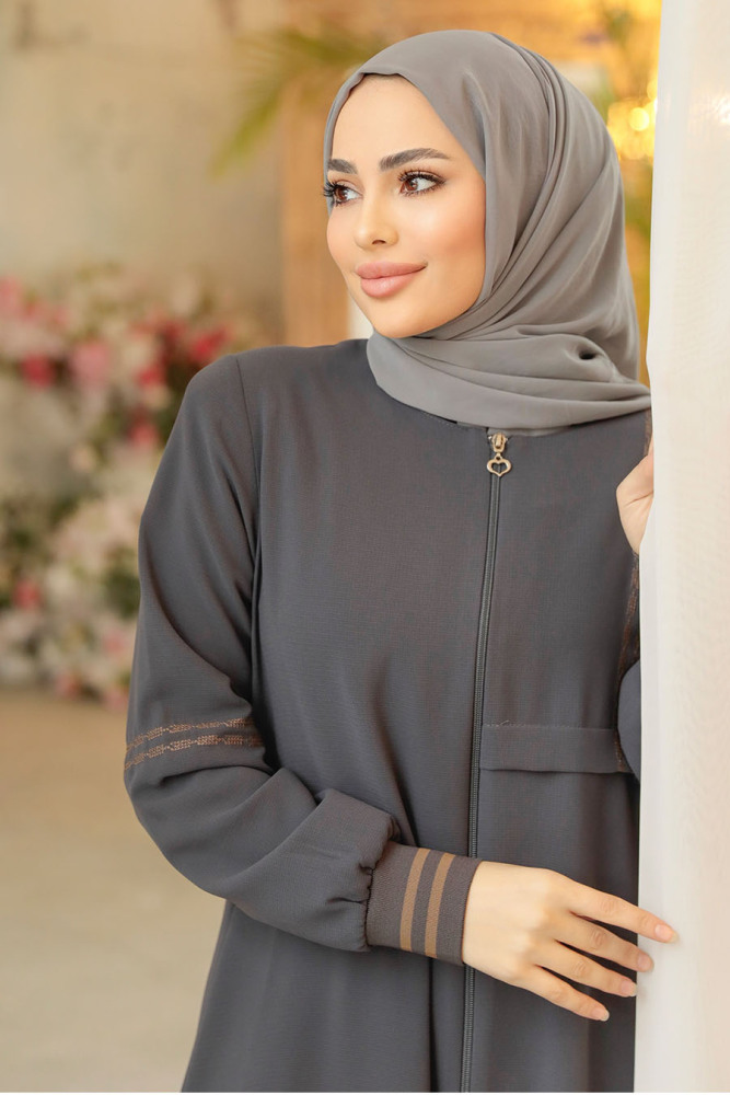 Modest Smoke Color Plus Size Abaya 62102FU - 2