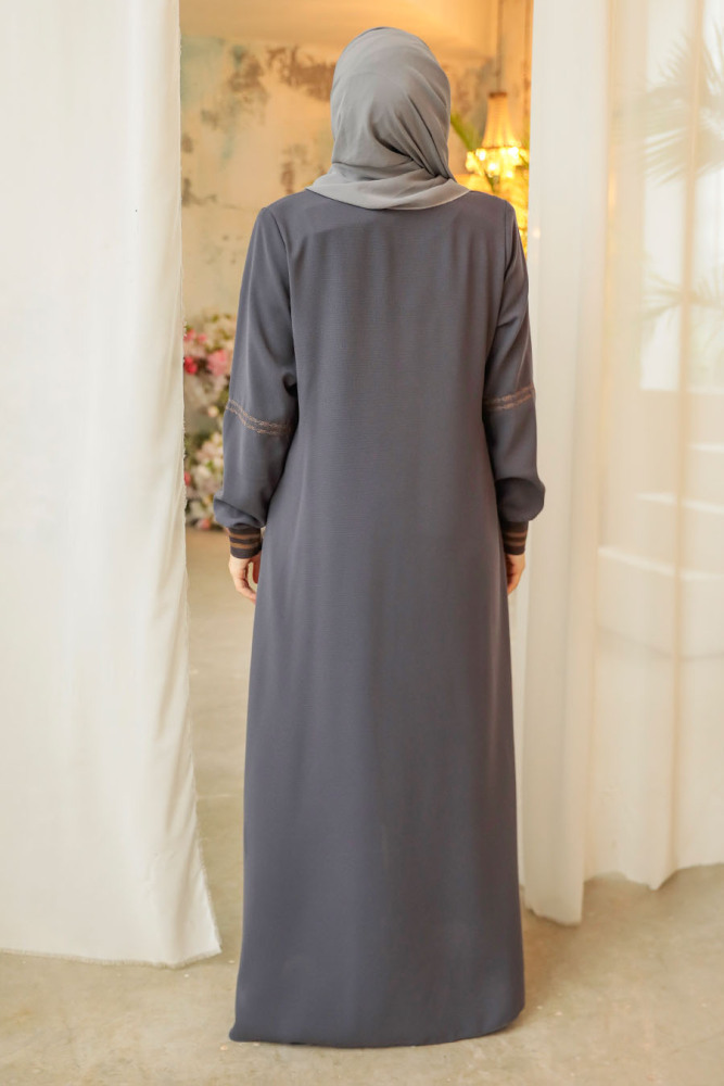 Modest Smoke Color Plus Size Abaya 62102FU - 3
