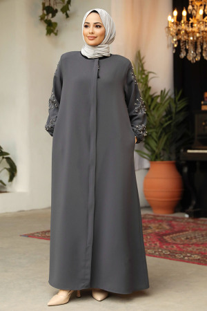 Modest Smoke Color Plus Size Abaya 62701FU - 2