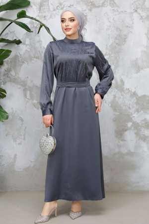 Modest Smoke Color Satin Plus Size Dress 65880FU - 1