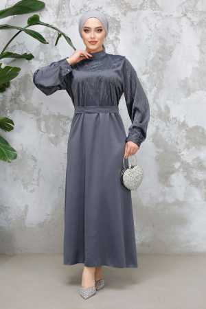 Modest Smoke Color Satin Plus Size Dress 65880FU - 2