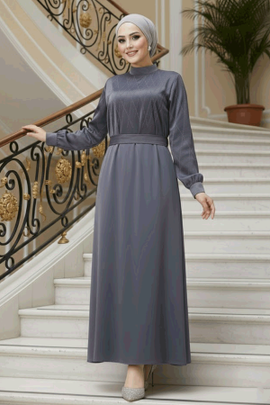 Modest Smoke Color Satin Plus Size Dress 65880FU - 1