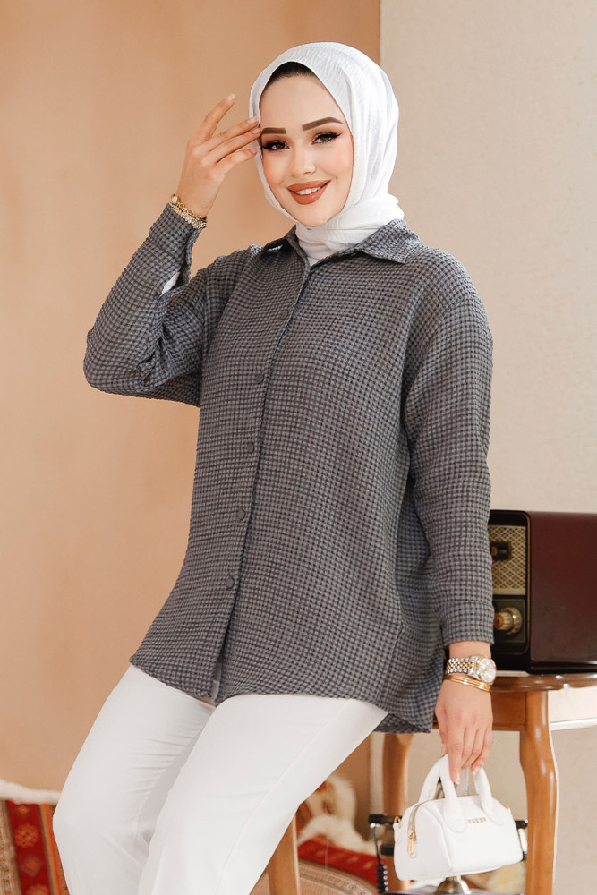 Modest Smoke Color Shirt Top 70901FU - 1