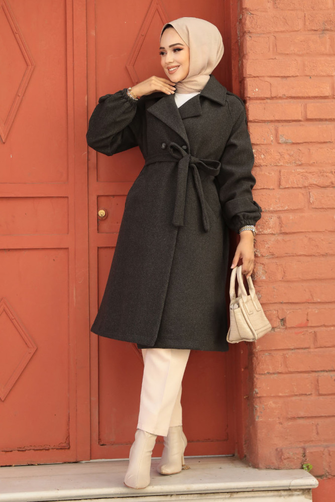 Modest Smoke Color Stamp Coat 61102FU - 2