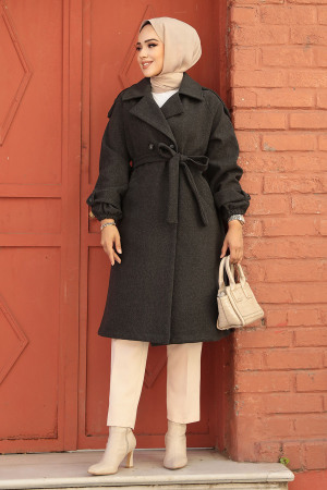 Modest Smoke Color Stamp Coat 61102FU - 3