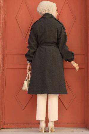 Modest Smoke Color Stamp Coat 61102FU - 4