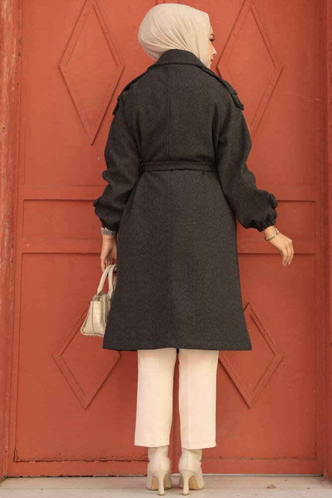 Modest Smoke Color Stamp Coat 61102FU - 4
