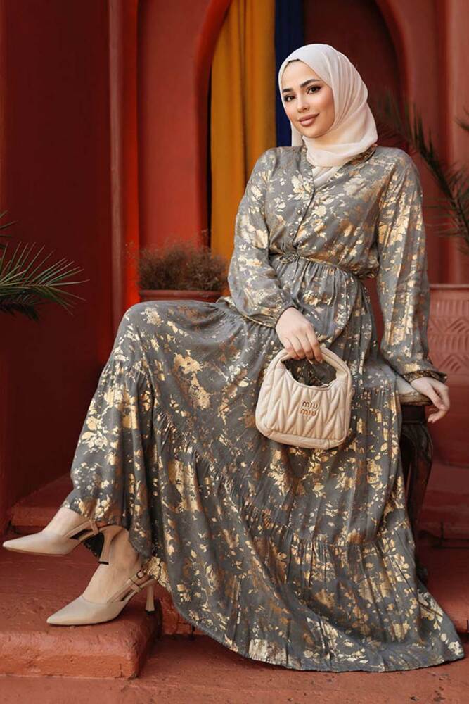 Modest Smoke Color Summer Dress 23281FU - 2
