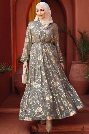 Modest Smoke Color Summer Dress 23281FU - 4