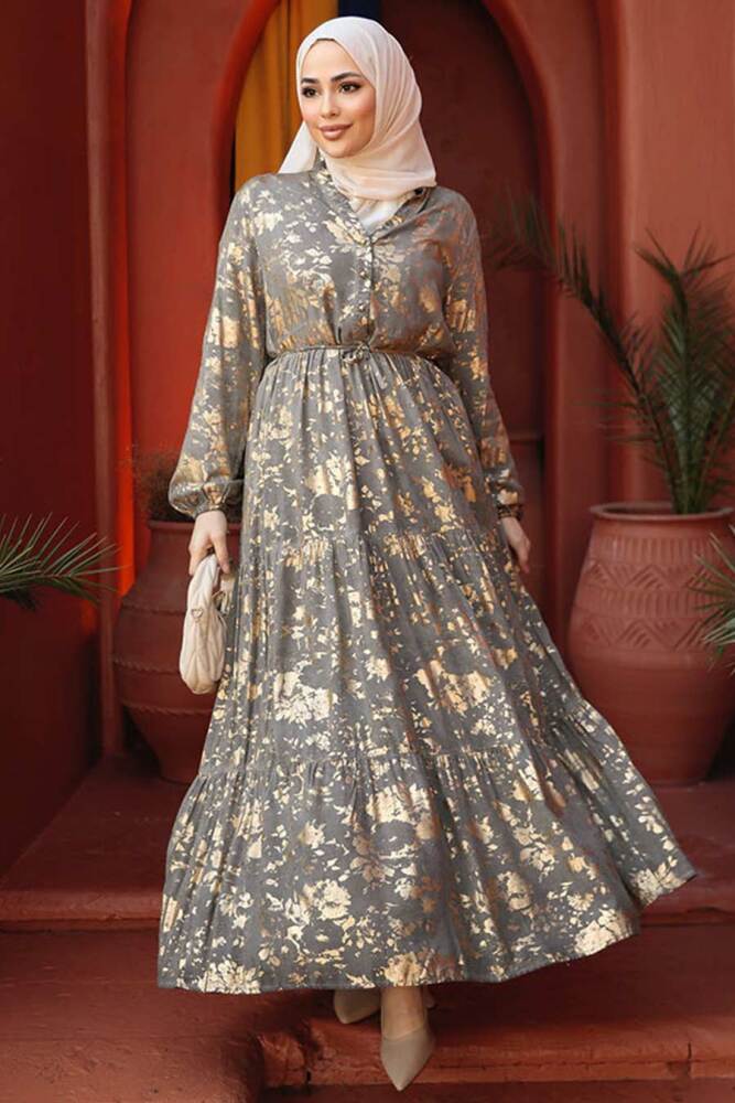 Modest Smoke Color Summer Dress 23281FU - 4