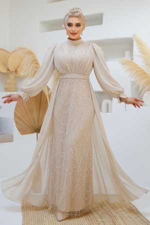 Modest Stone Islamic Clothing Evening Dress 46301TAS - 1