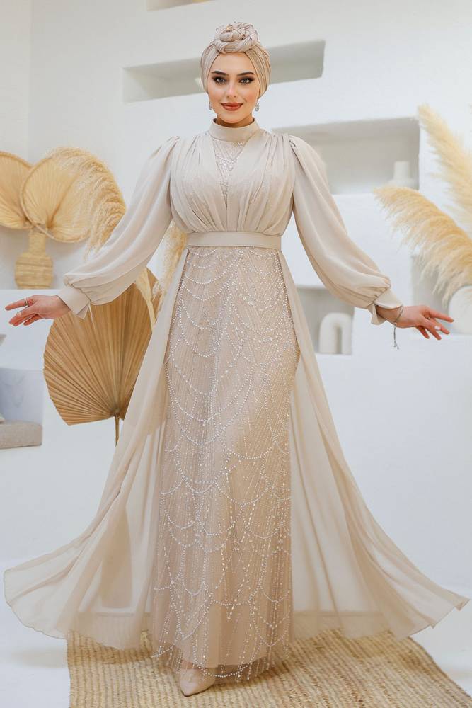 Modest Stone Islamic Clothing Evening Dress 46301TAS - 1