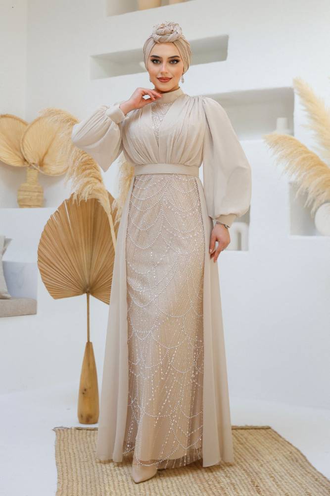 Modest Stone Islamic Clothing Evening Dress 46301TAS - 3