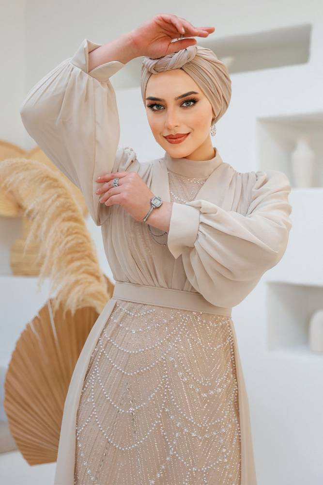 Modest Stone Islamic Clothing Evening Dress 46301TAS - 4