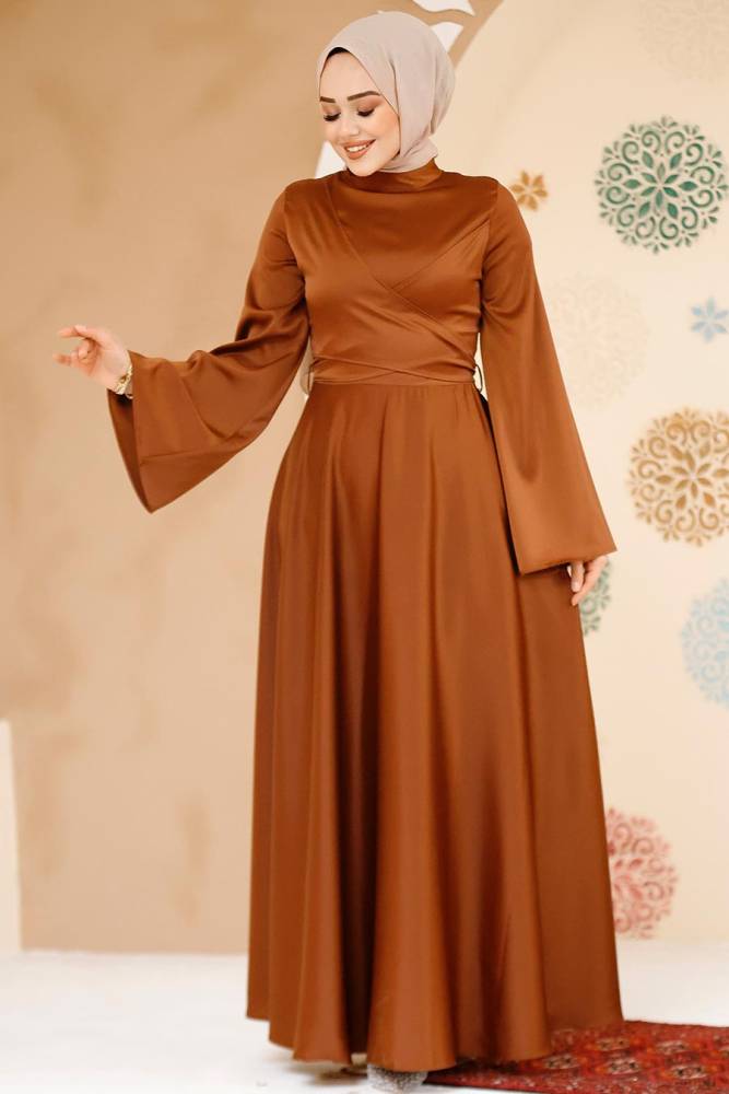 Modest Sunuff Colored Evening Long Sleeve Dress 6157TB - 1