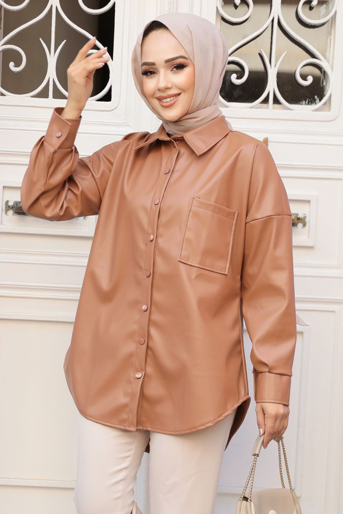 Modest Sunuff Colored Leather Shirt 50931TB - 2