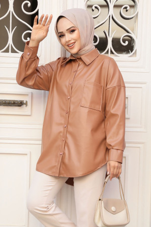 Modest Sunuff Colored Leather Shirt 50931TB - 1