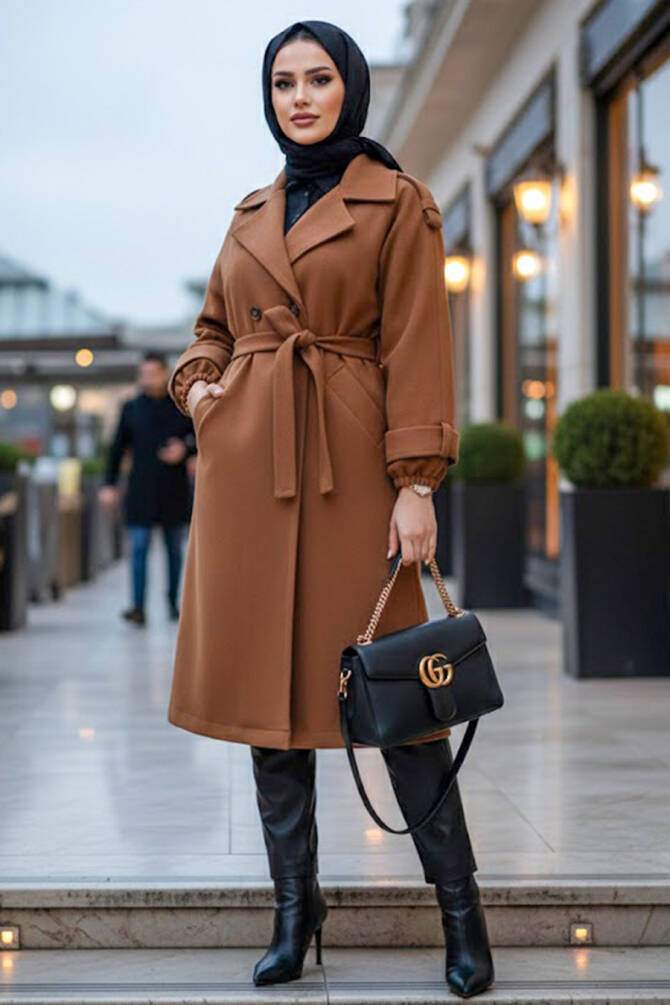 Modest Sunuff Colored Stamp Coat 61102TB - 1