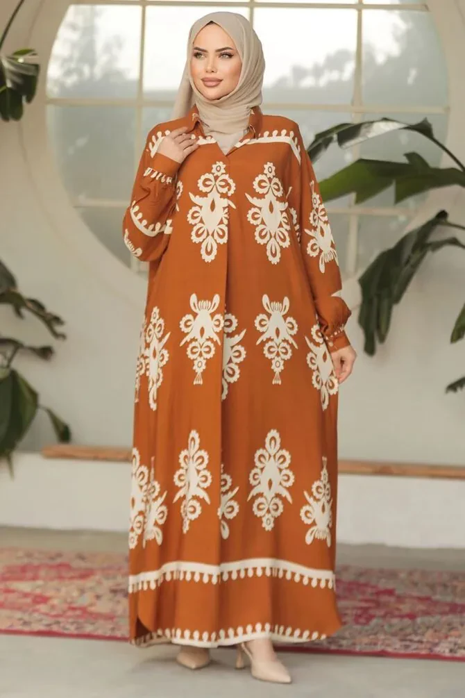 Modest Sunuff Colored Summer Dress 23172TB - 1