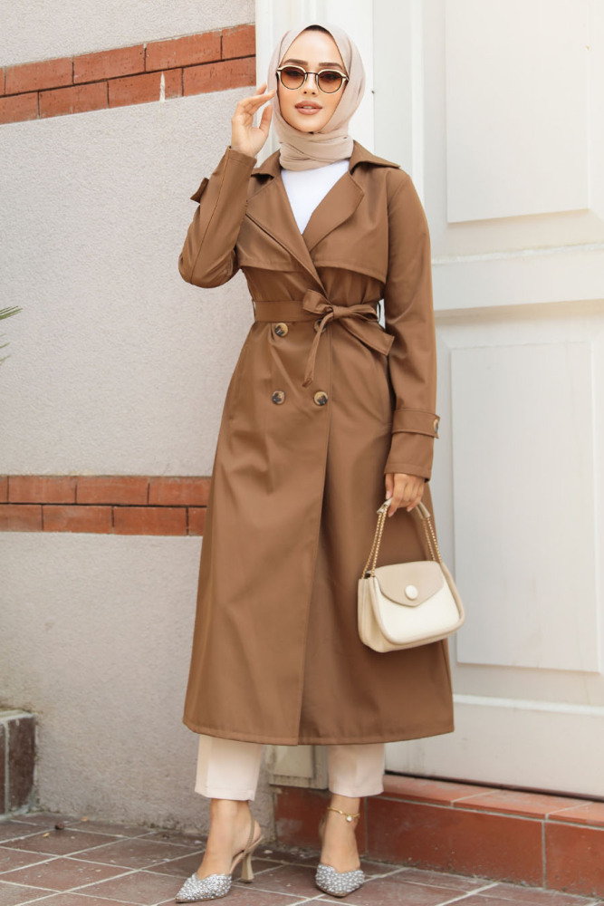 Modest Sunuff Colored Trench Coat 6103TB - 3