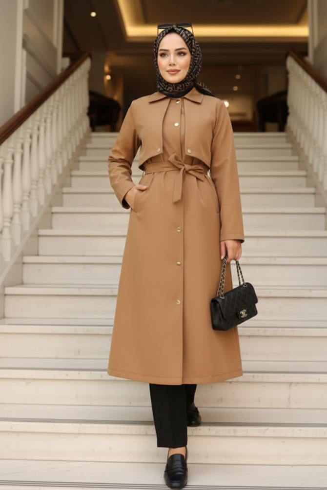 Modest Sunuff Colored Trench Coat 62131TB - 1