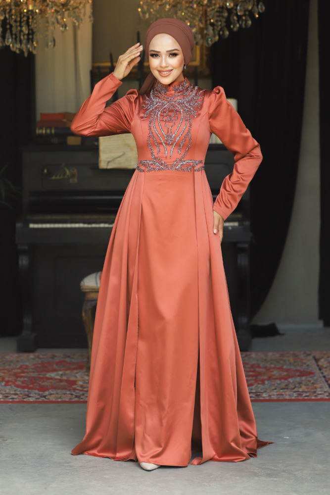 Modest Terra Cotta Bridesmaid Dress 25878KRMT - 1