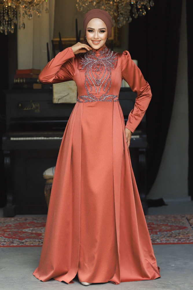 Modest Terra Cotta Bridesmaid Dress 25878KRMT - 2