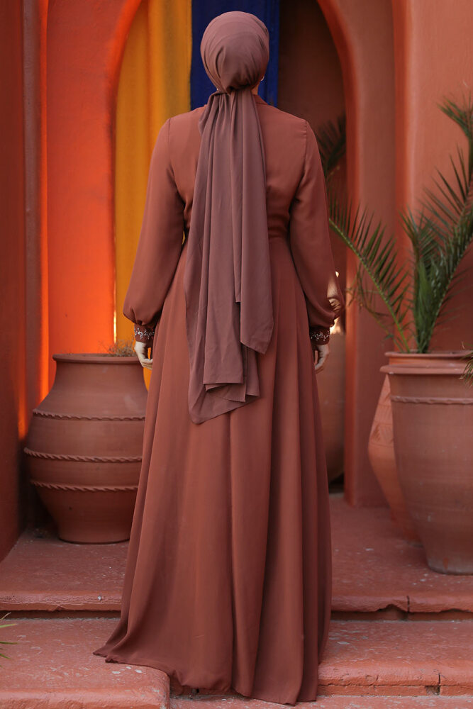 Modest Terra Cotta Evening Gown 25886KRMT - 4