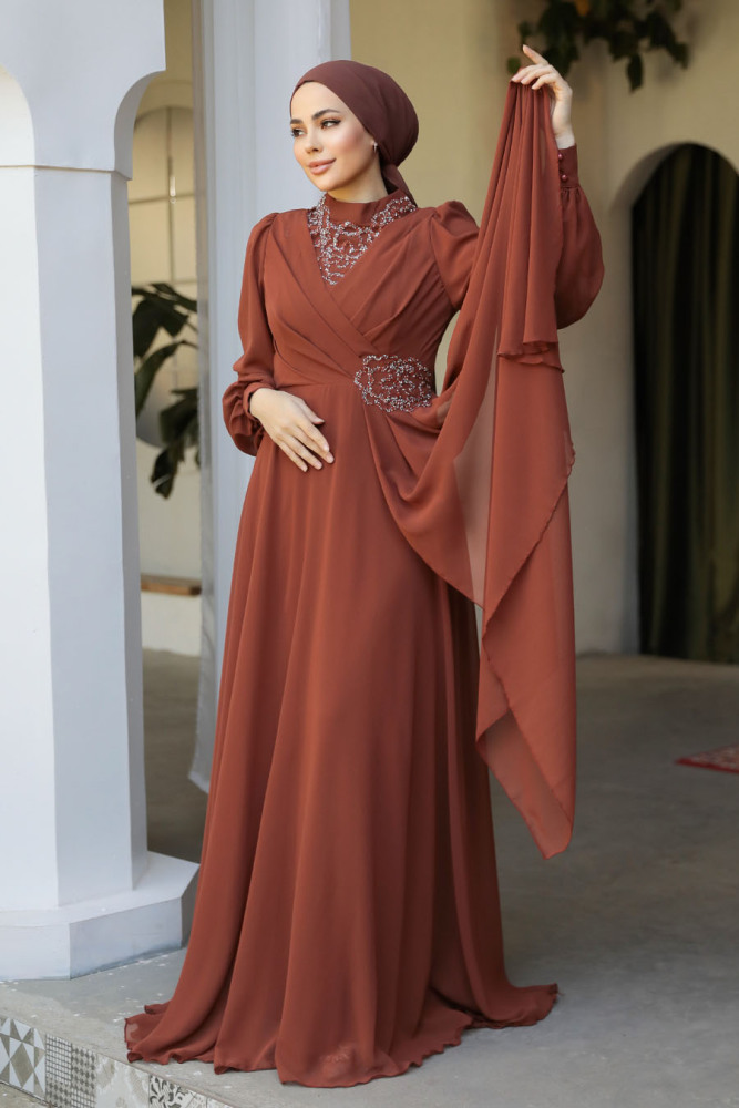 Modest Terra Cotta Plus Size Dress 25882KRMT - 3
