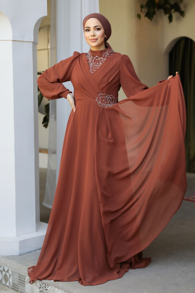 Modest Terra Cotta Plus Size Dress 25882KRMT - 5