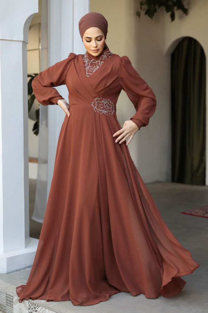 Modest Terra Cotta Plus Size Dress 25882KRMT - 1