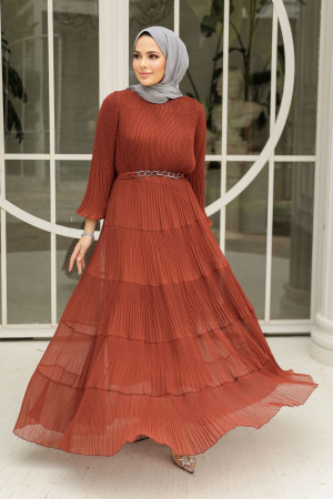 Modest Terra Cotta Ruffle Dress 44761KRMT - 1
