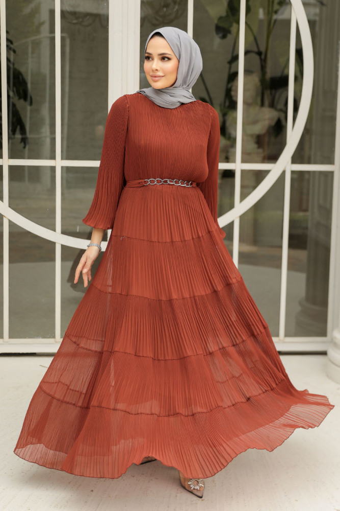 Modest Terra Cotta Ruffle Dress 44761KRMT - 2