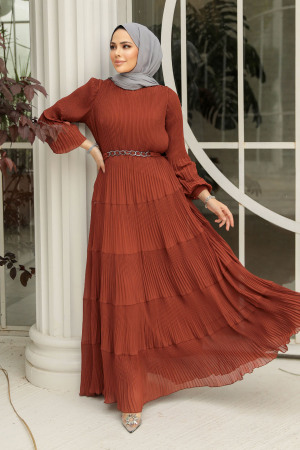 Modest Terra Cotta Ruffle Dress 44761KRMT - 3