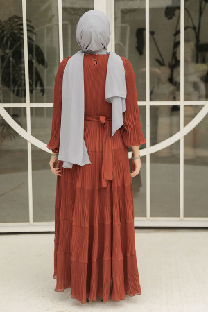 Modest Terra Cotta Ruffle Dress 44761KRMT - 4